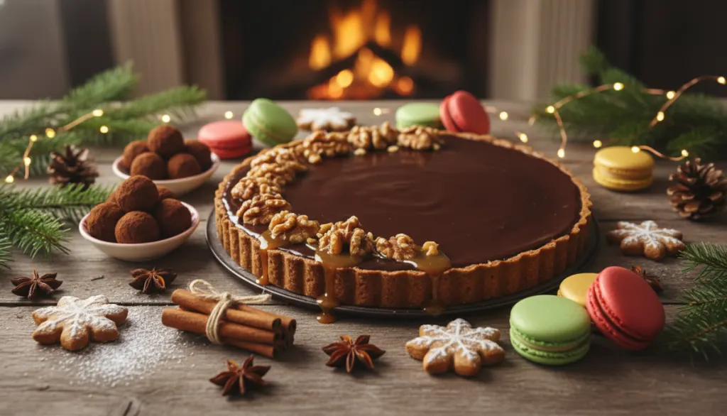 découvrez notre tarte de noël maison alliant chocolat noir, caramel fondant et noix au miel pour une gourmandise irrésistible dès la première bouchée.